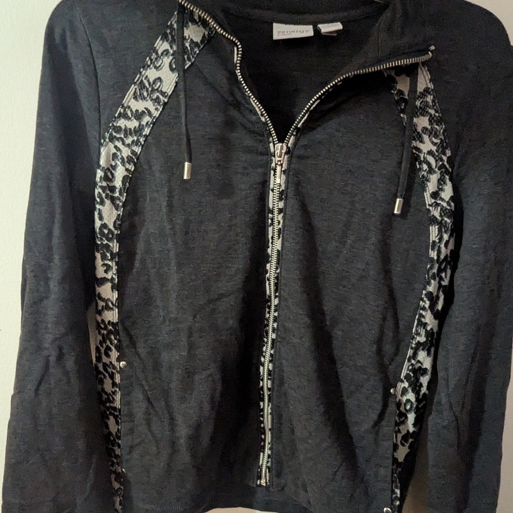 Wonens Black Zip-Up Sweatshirt with Print Detail